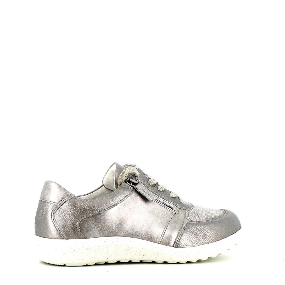 Waldlaufer Ira Laced Zip Trainer Taupe Metal