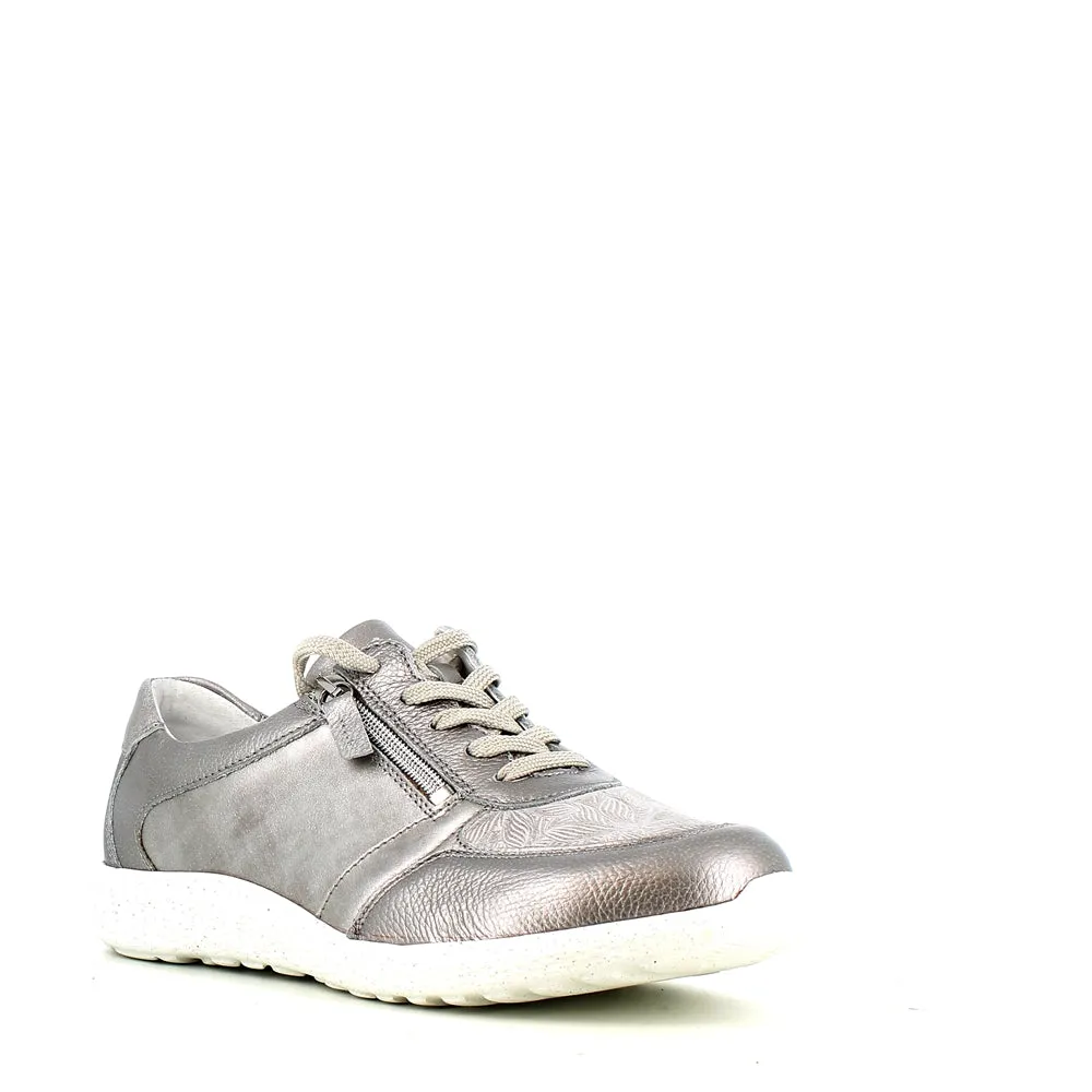 Waldlaufer Ira Laced Zip Trainer Taupe Metal