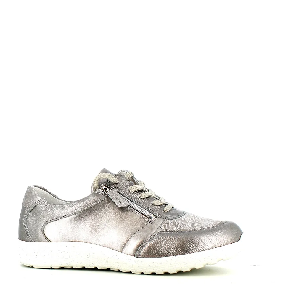 Waldlaufer Ira Laced Zip Trainer Taupe Metal