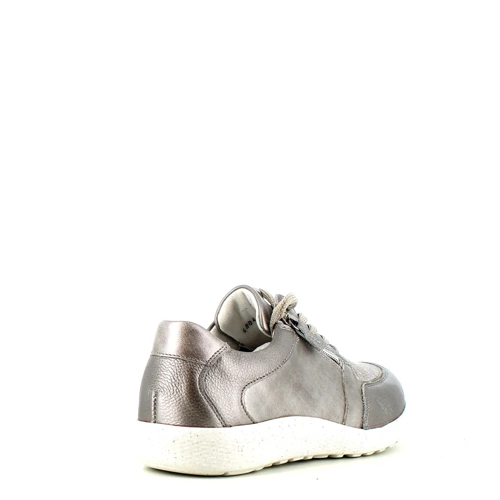 Waldlaufer Ira Laced Zip Trainer Taupe Metal