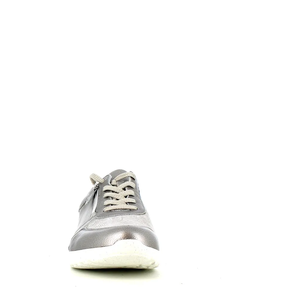 Waldlaufer Ira Laced Zip Trainer Taupe Metal