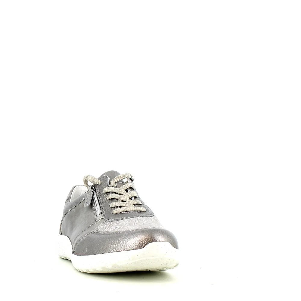 Waldlaufer Ira Laced Zip Trainer Taupe Metal