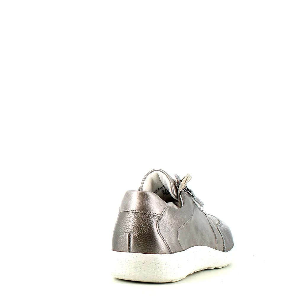 Waldlaufer Ira Laced Zip Trainer Taupe Metal