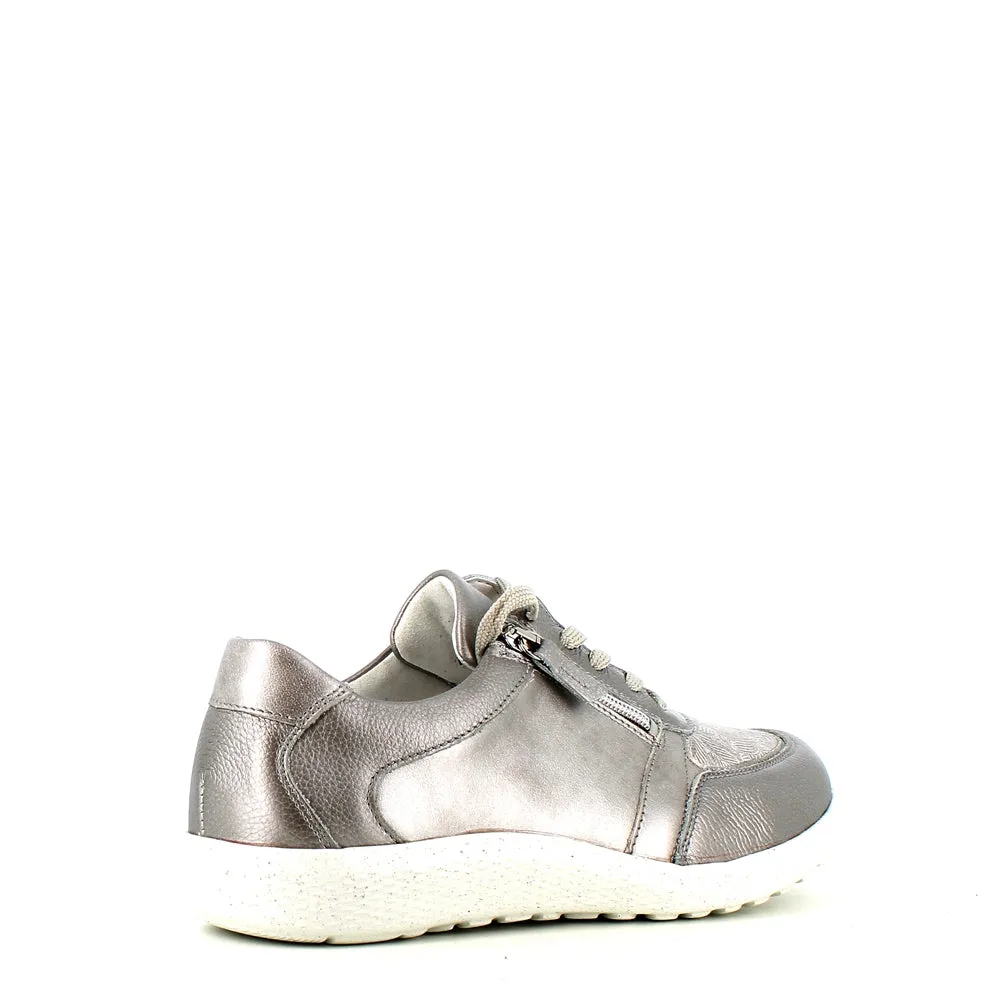 Waldlaufer Ira Laced Zip Trainer Taupe Metal