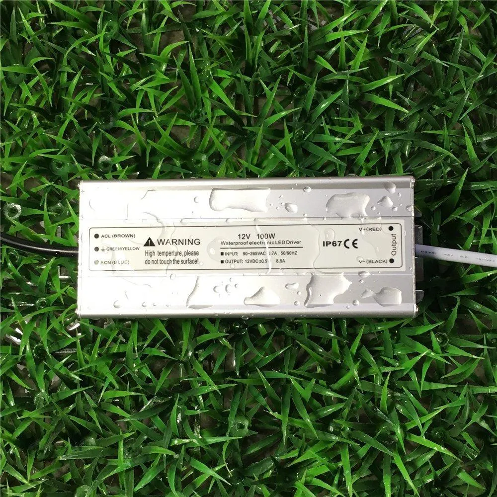 Waterproof IP67 LED Power Supply Outdoor Use 110VAC to 12VDC 30W 60W 100W w/ US 3.3FT 3-Prong Plug