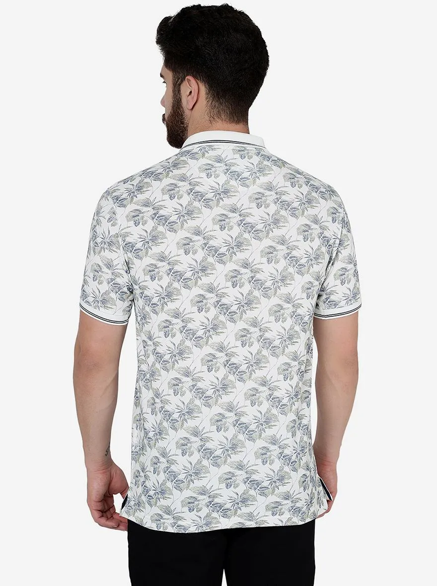 White Printed Slim Fit Polo T-Shirt | Greenfibre