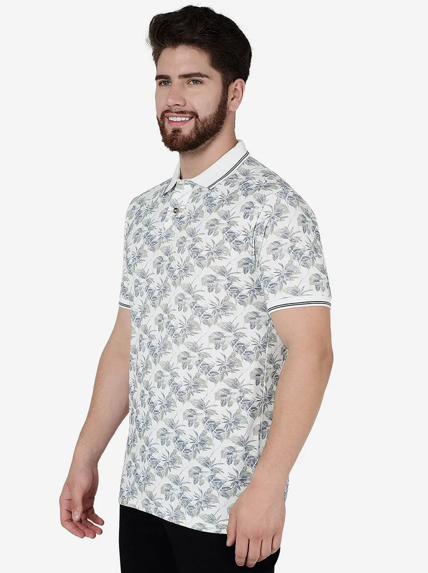 White Printed Slim Fit Polo T-Shirt | Greenfibre