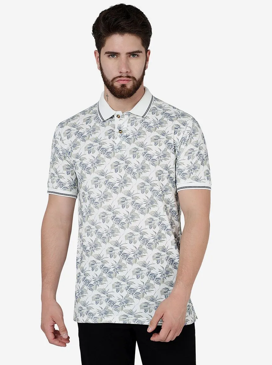 White Printed Slim Fit Polo T-Shirt | Greenfibre