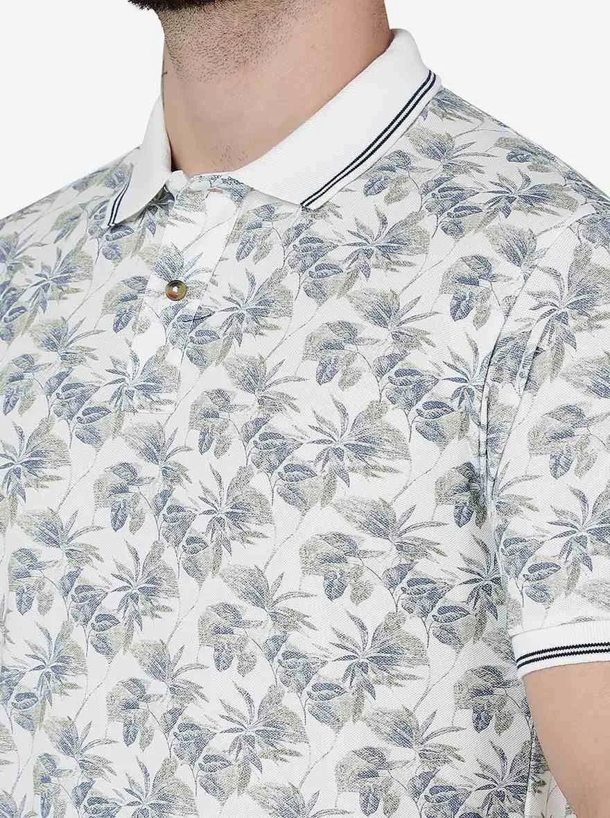 White Printed Slim Fit Polo T-Shirt | Greenfibre