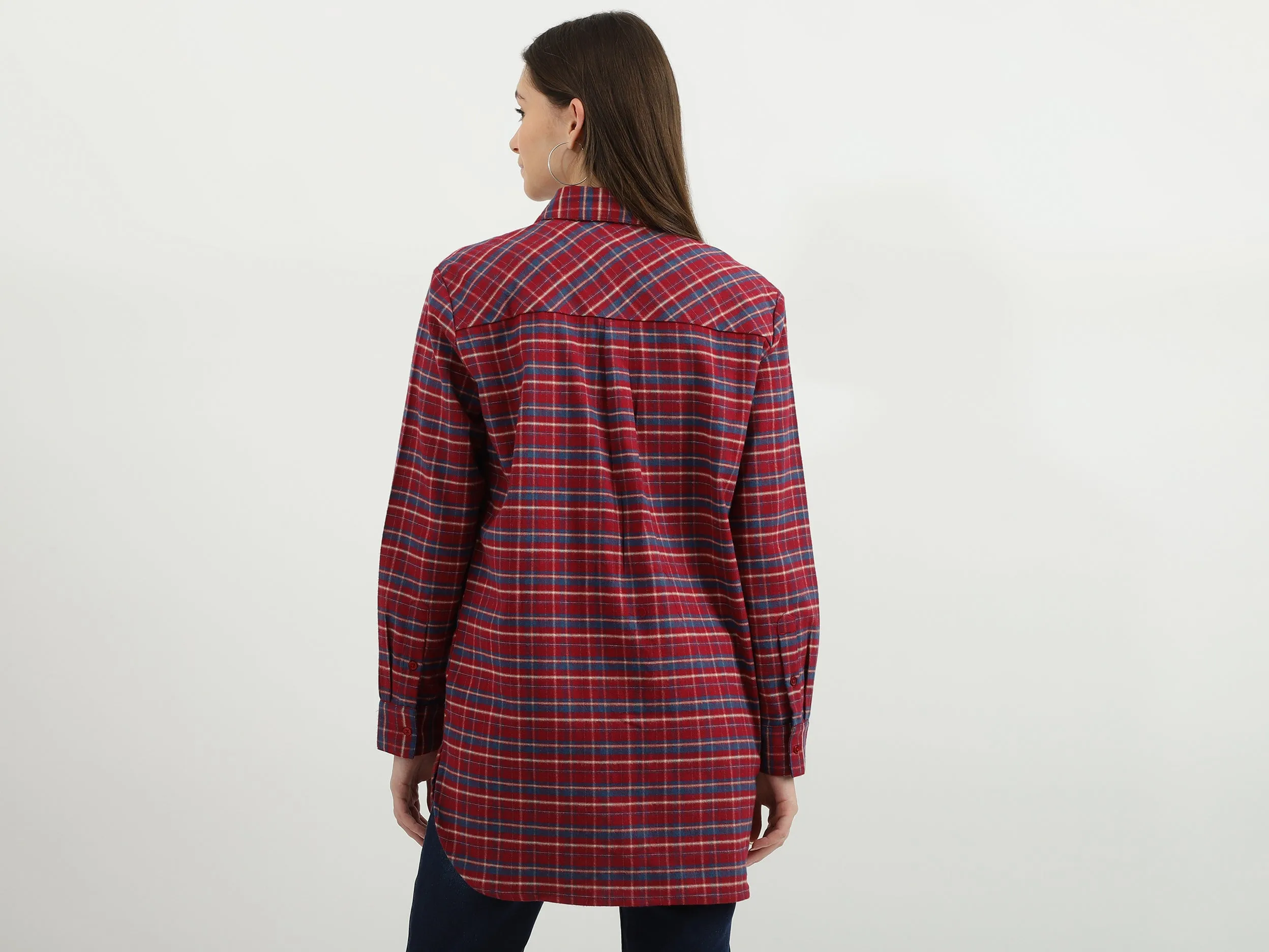 Women Check Spread Collar Shirt