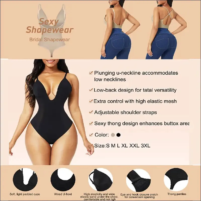 Women corset sexy deep v backless bodysuit waist trainer thong shapewear weeding seamless underwear