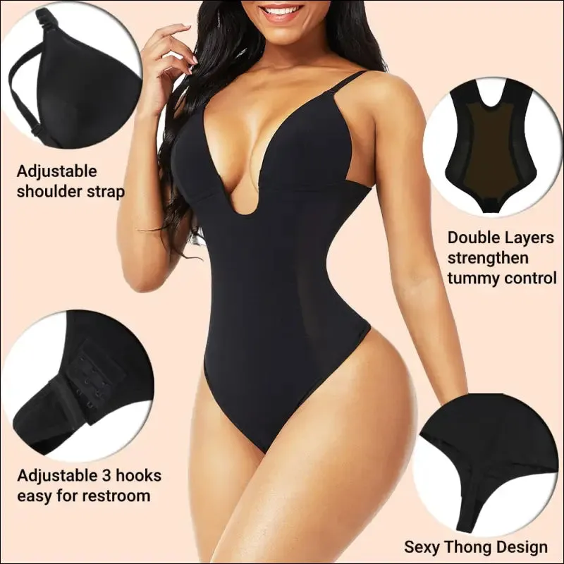 Women corset sexy deep v backless bodysuit waist trainer thong shapewear weeding seamless underwear