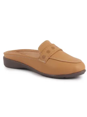 Women Perforated Strap Mule Wedge Formal Moccasin Casual Slip On Backopen Loafers Work Office Wear Shoes