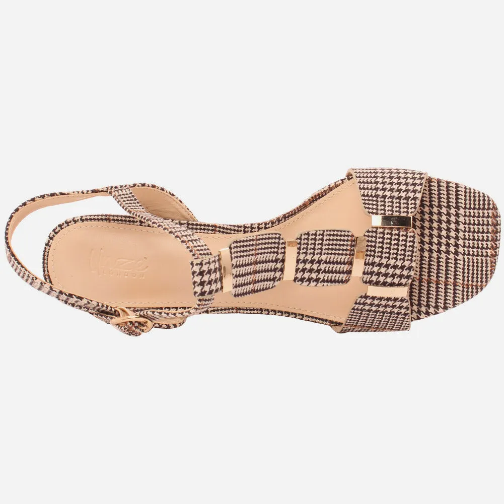 Women "ROSE" Block T-Strap Buckle Closure Slip On Block Heel Sandals