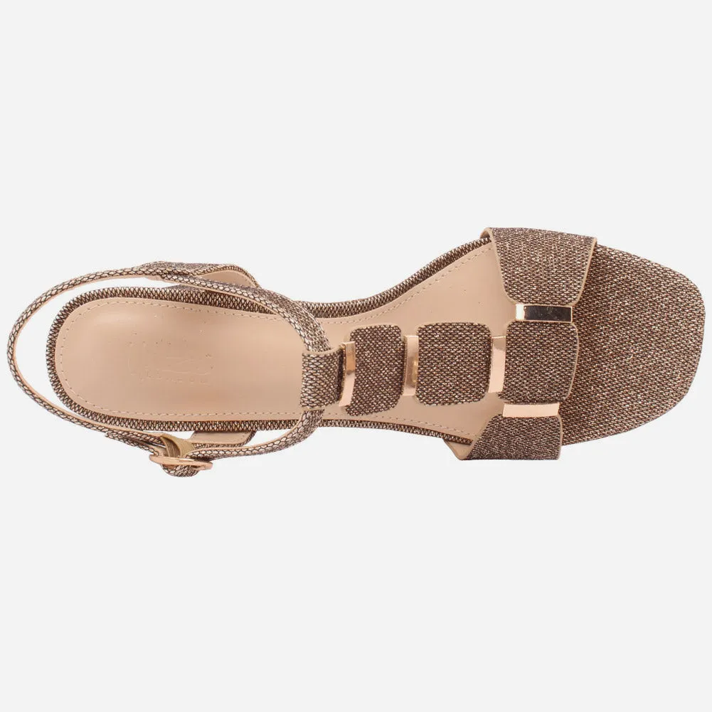 Women "ROSE" Block T-Strap Buckle Closure Slip On Block Heel Sandals