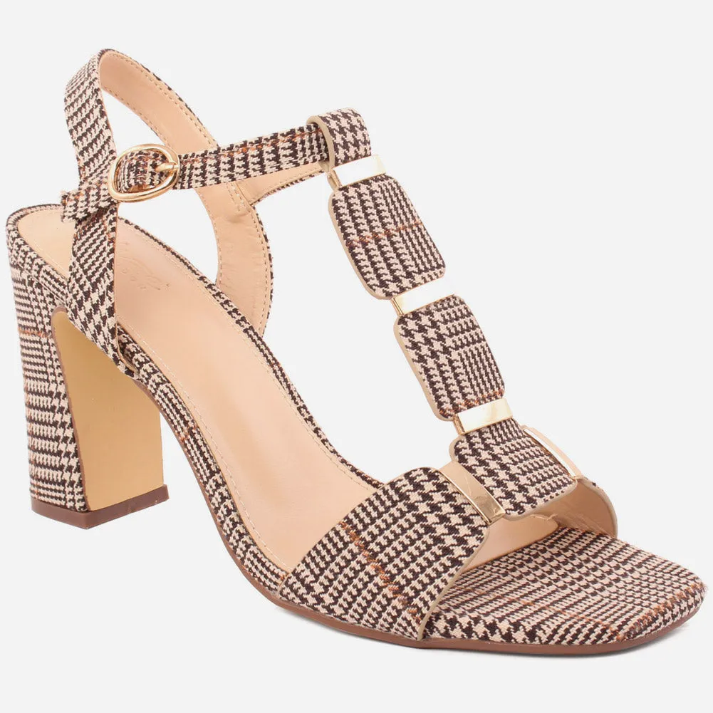 Women "ROSE" Block T-Strap Buckle Closure Slip On Block Heel Sandals