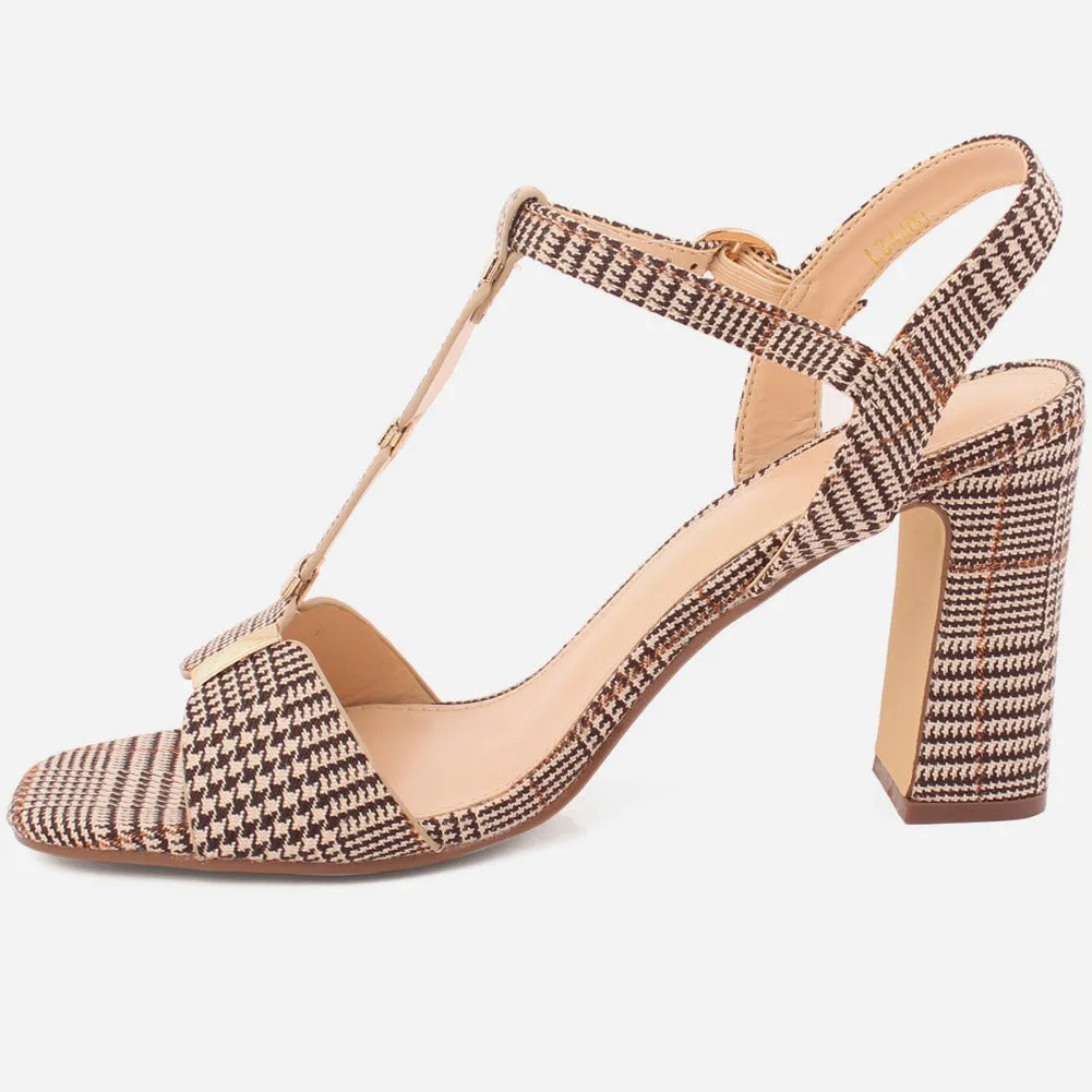 Women "ROSE" Block T-Strap Buckle Closure Slip On Block Heel Sandals