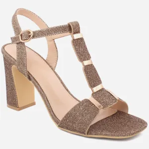 Women "ROSE" Block T-Strap Buckle Closure Slip On Block Heel Sandals