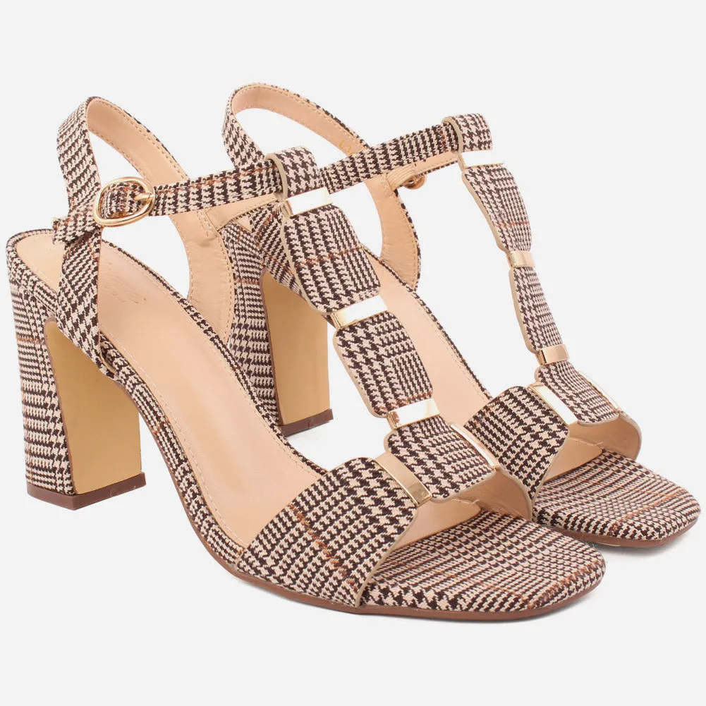 Women "ROSE" Block T-Strap Buckle Closure Slip On Block Heel Sandals