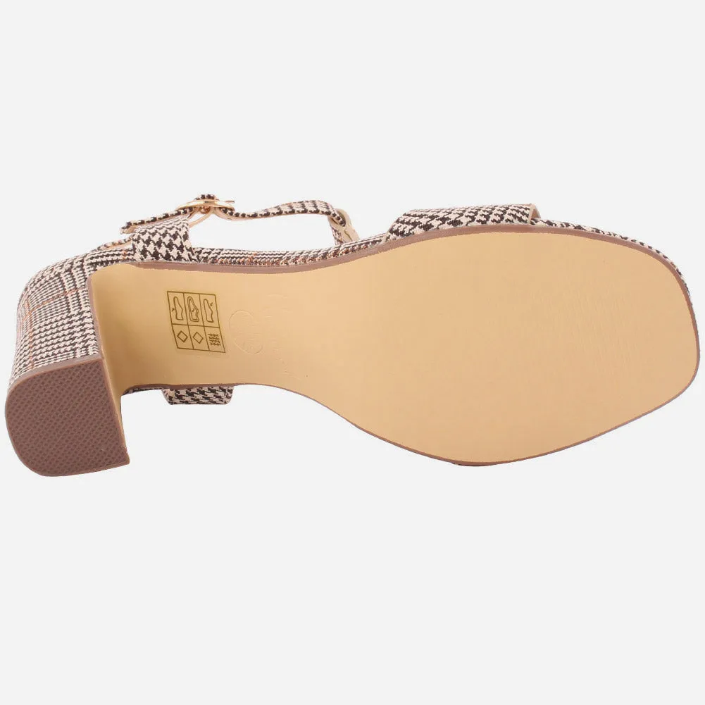 Women "ROSE" Block T-Strap Buckle Closure Slip On Block Heel Sandals
