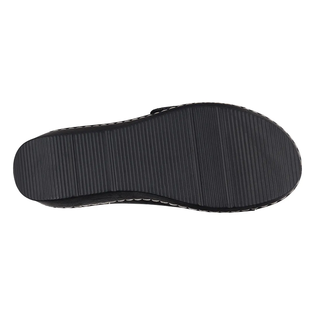 Women's Annora Black Embellished Velcro Wedge Sandals