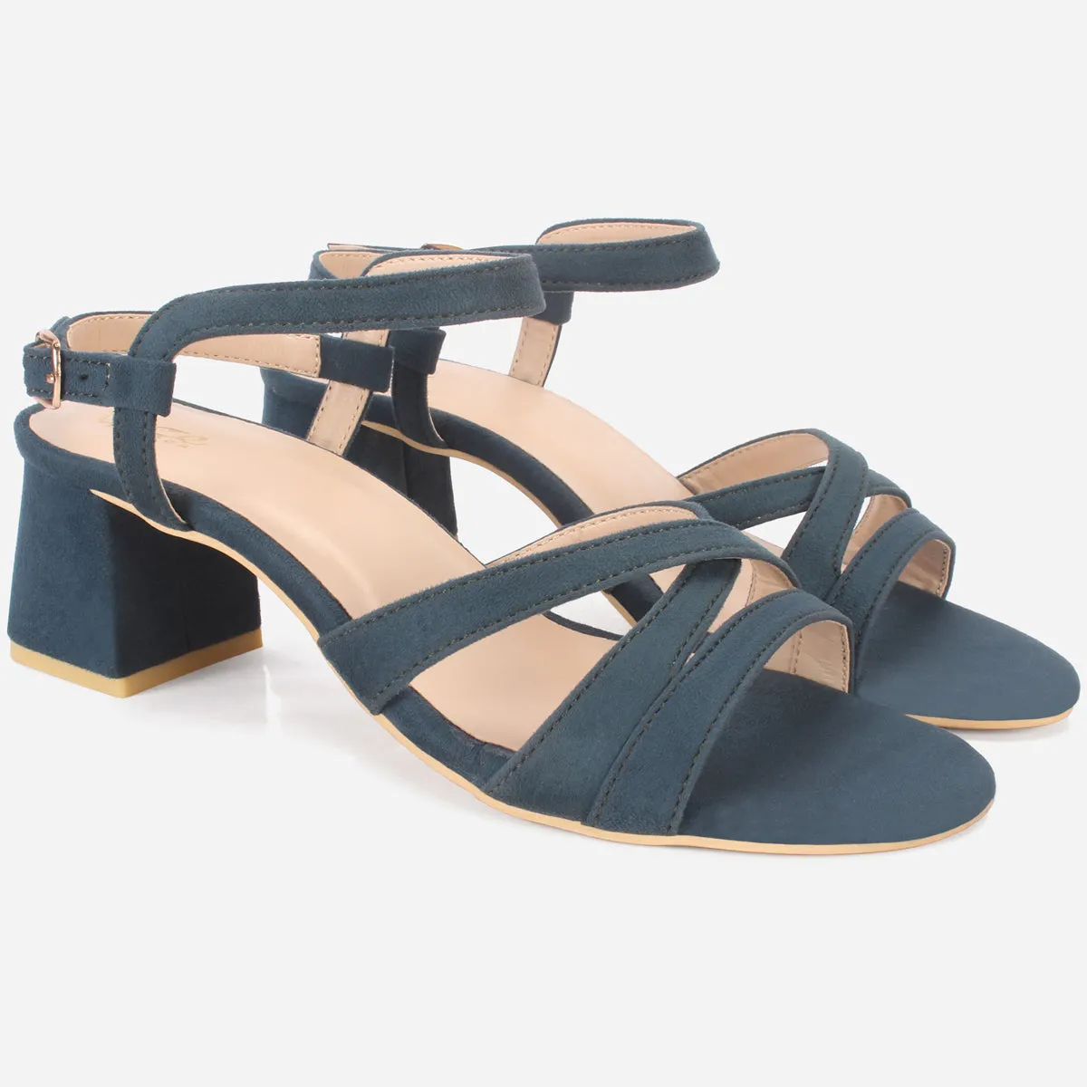 Womens "SAVON" Crossover Strap Block Heeled Sandals